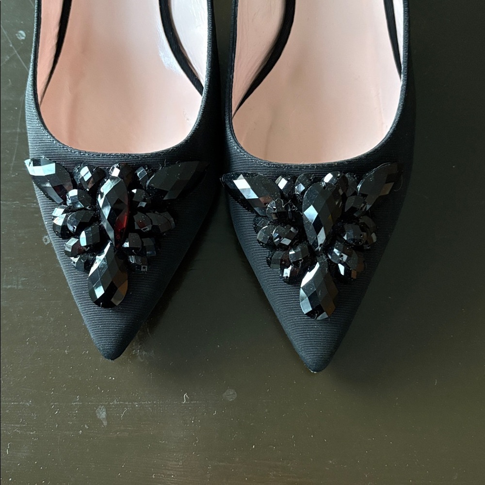 Kate Spade New York Black Grosgrain Beaded Sling Back Pumps - Picture 8 of 11